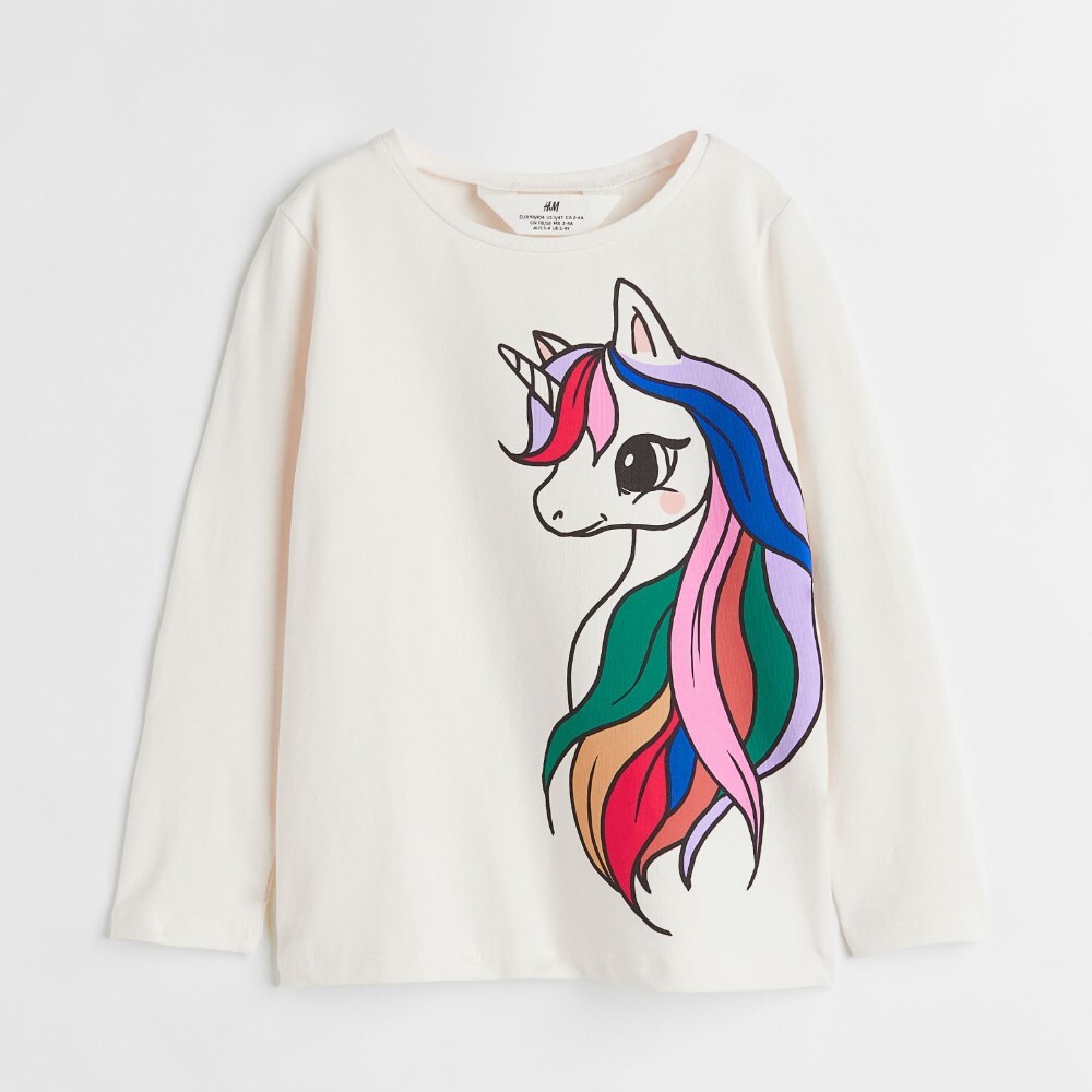 

Лонгслив H&M Kids Printed Jersey Unicorns, кремовый