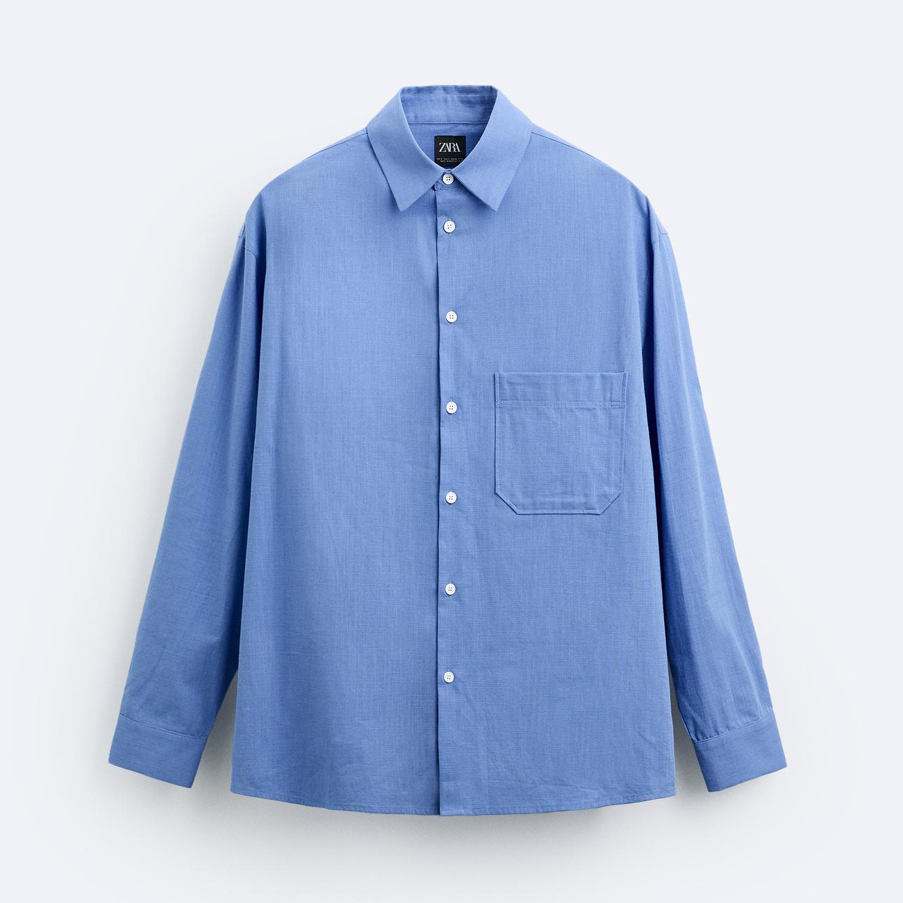 Рубашка Zara Cotton With Pocket, голубой рубашка zara oversize poplin with welt pocket синий белый
