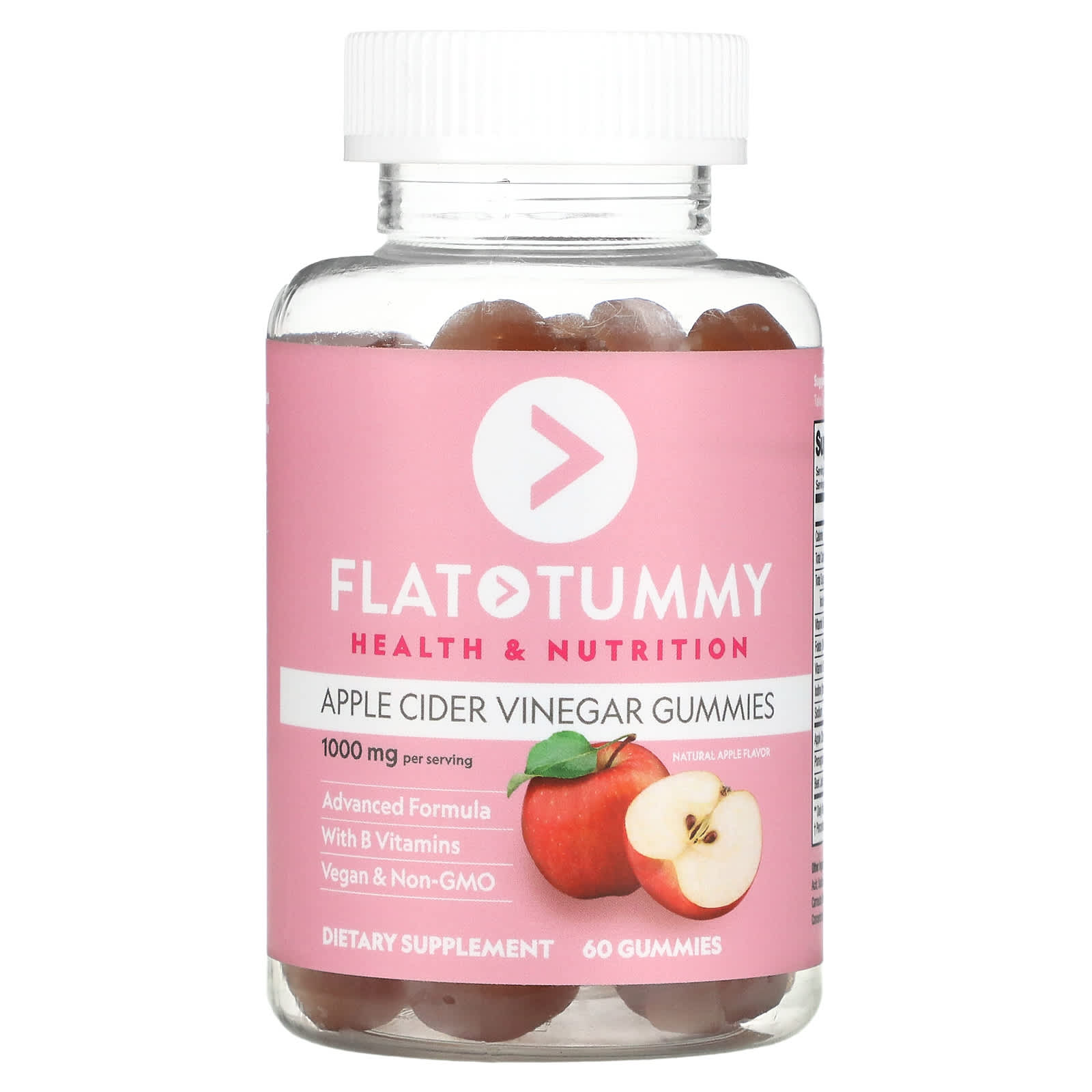 Жевательные Мармеладки Flat Tummy из яблочного уксуса, натуральное яблоко, 60 жевательных таблеток правильное питание оргтиум яблочный пектин 50 г