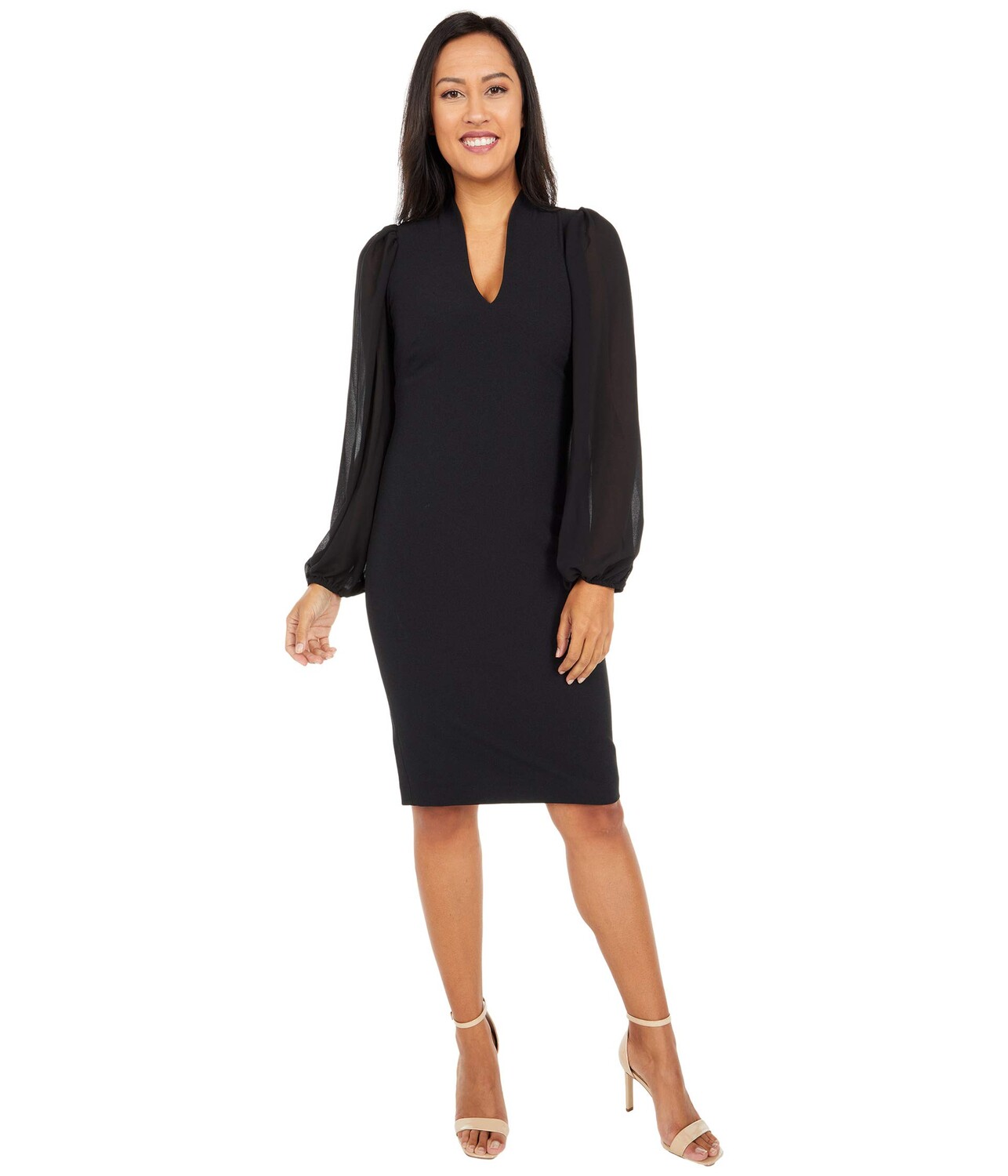 

Платье Vince Camuto, Kors Crepe Bodycon Dress w/ Chiffon Combo at Back and Sleeve