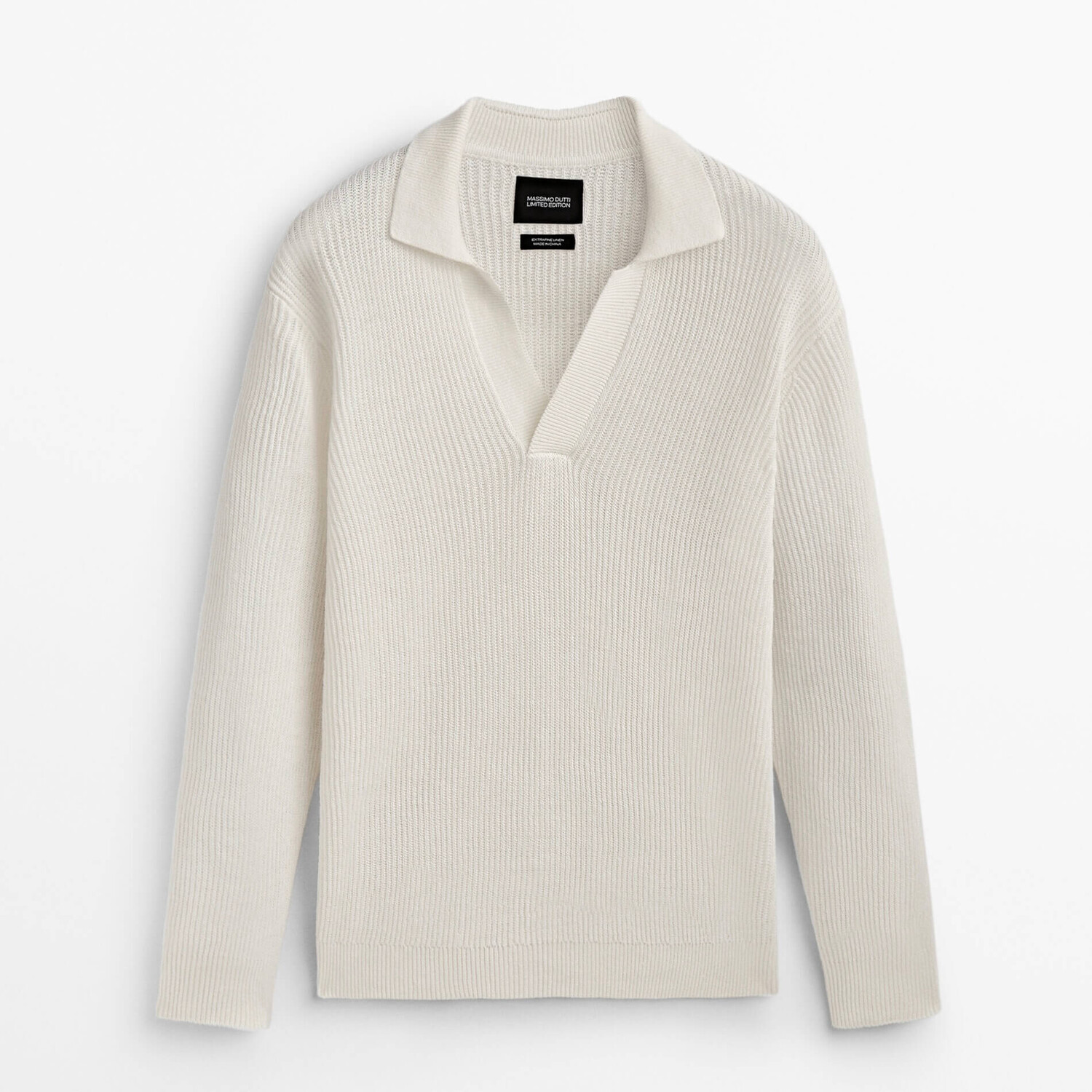 

Свитер с воротником поло Massimo Dutti Textured Knit, кремовый