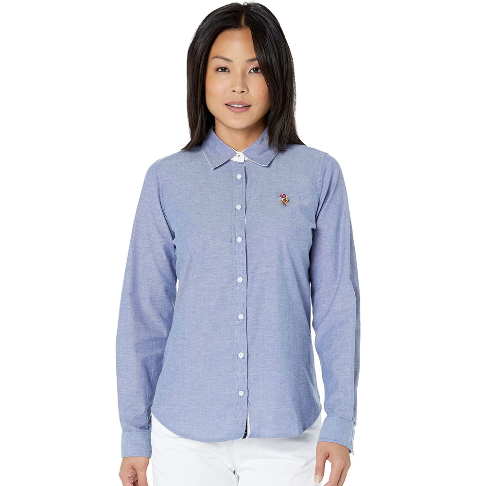 Рубашка U.S. Polo Assn. Long Sleeve Solid Stretch Oxford Woven, голубой