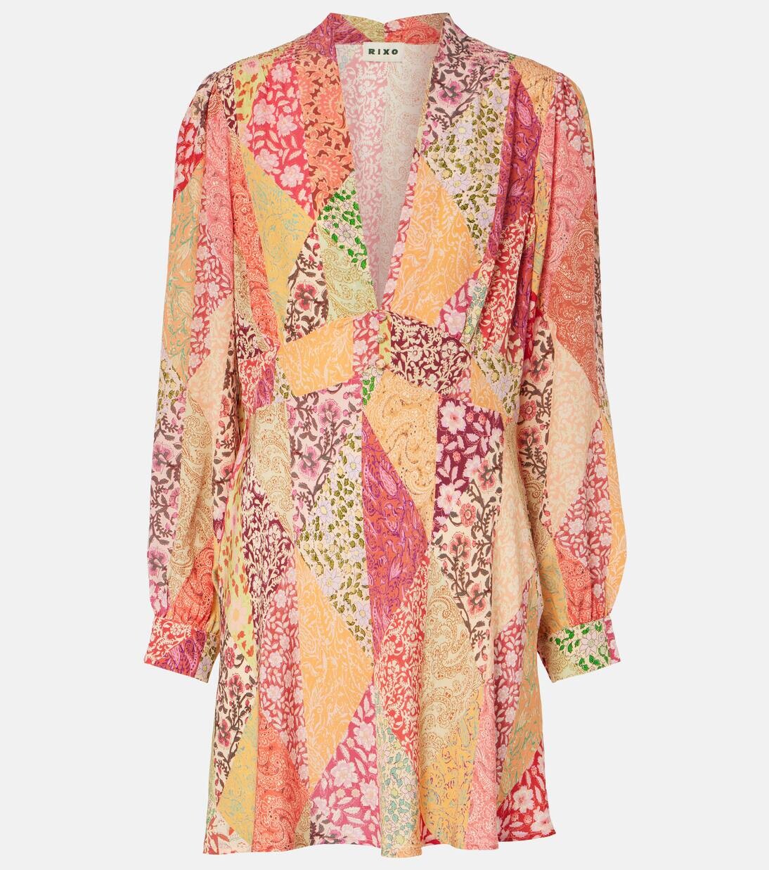 

Мини-платье из шелка с принтом Hebe Rixo, цвет patchwork blush