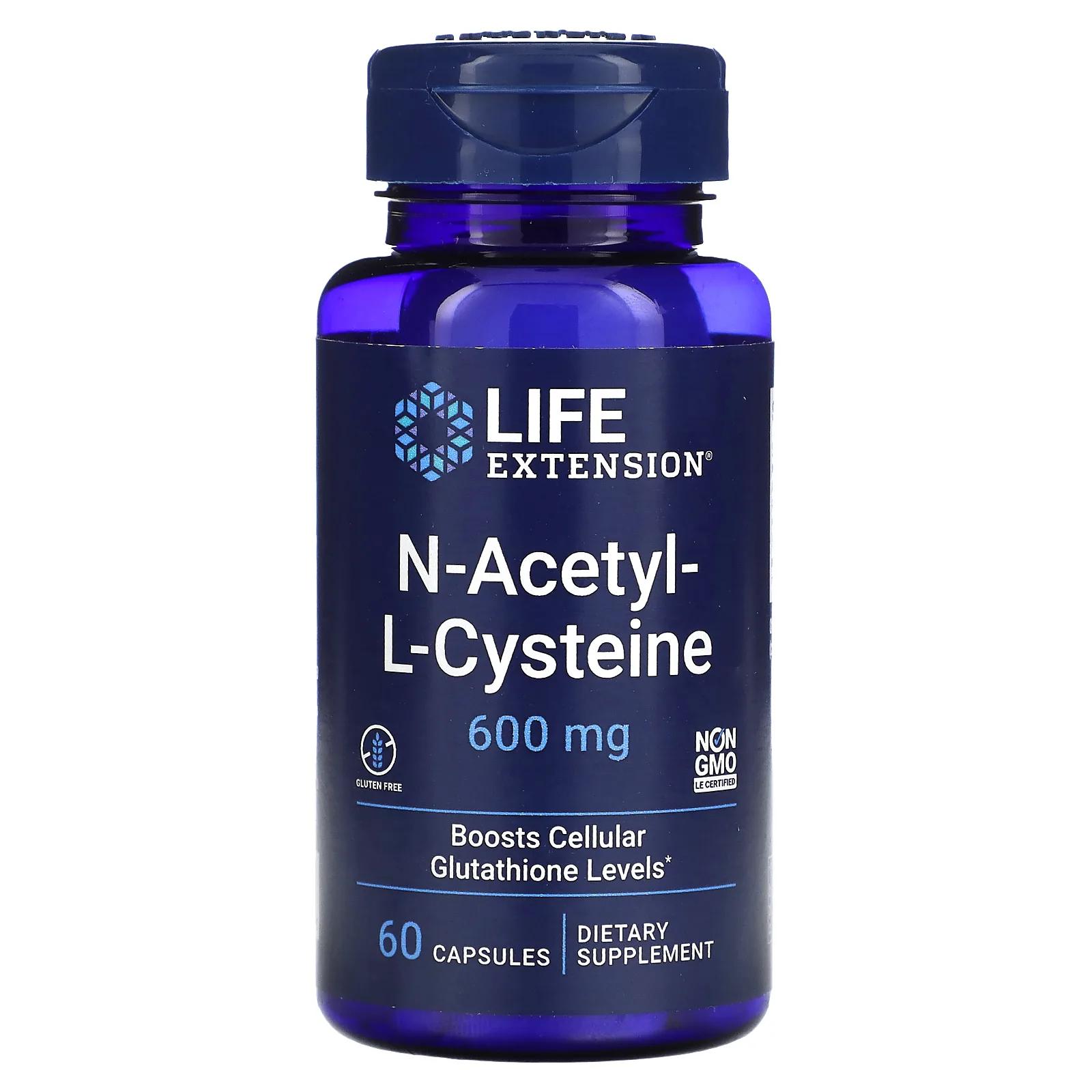 Life Extension N-ацетил-L-цистеин 600 мг 60 вегетарианских капсул life extension комплекс нейтрализующий вредное воздействие алкоголя 60