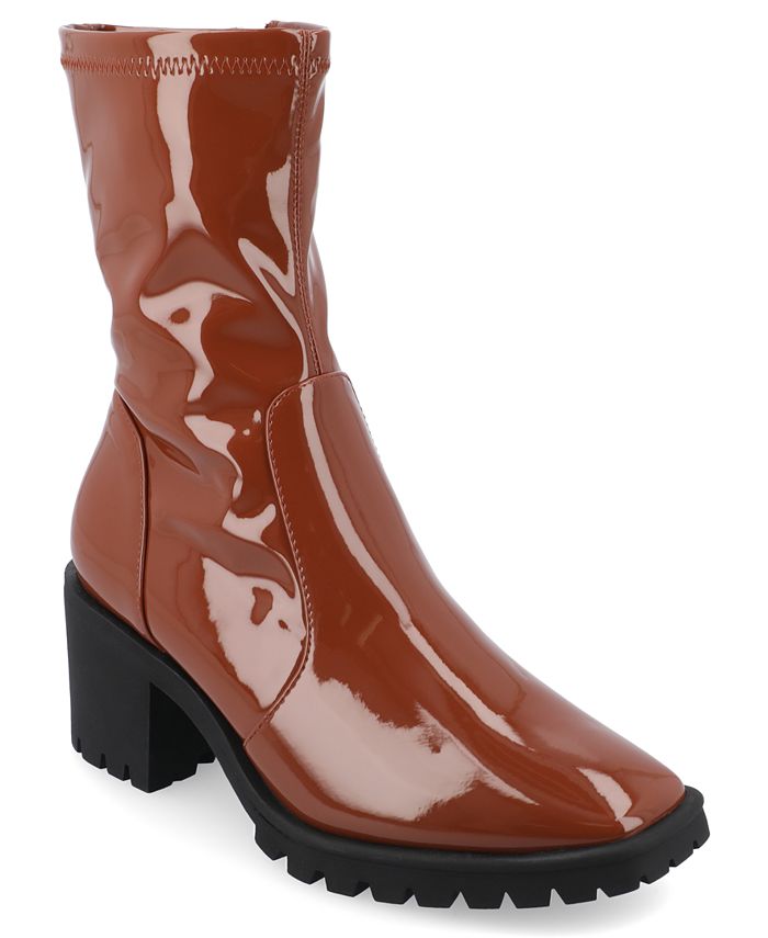 Женские ботинки Icelyn Tru Comfort из гибкой лакированной искусственной кожи с квадратным носком из пеноматериала Journee Collection, коричневый