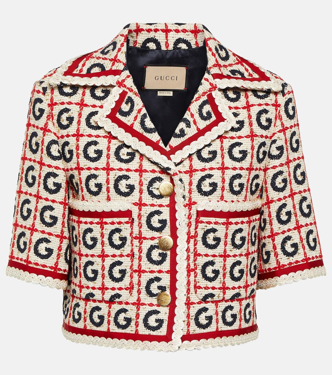 

Укороченный твидовый пиджак в клетку Gucci, красный