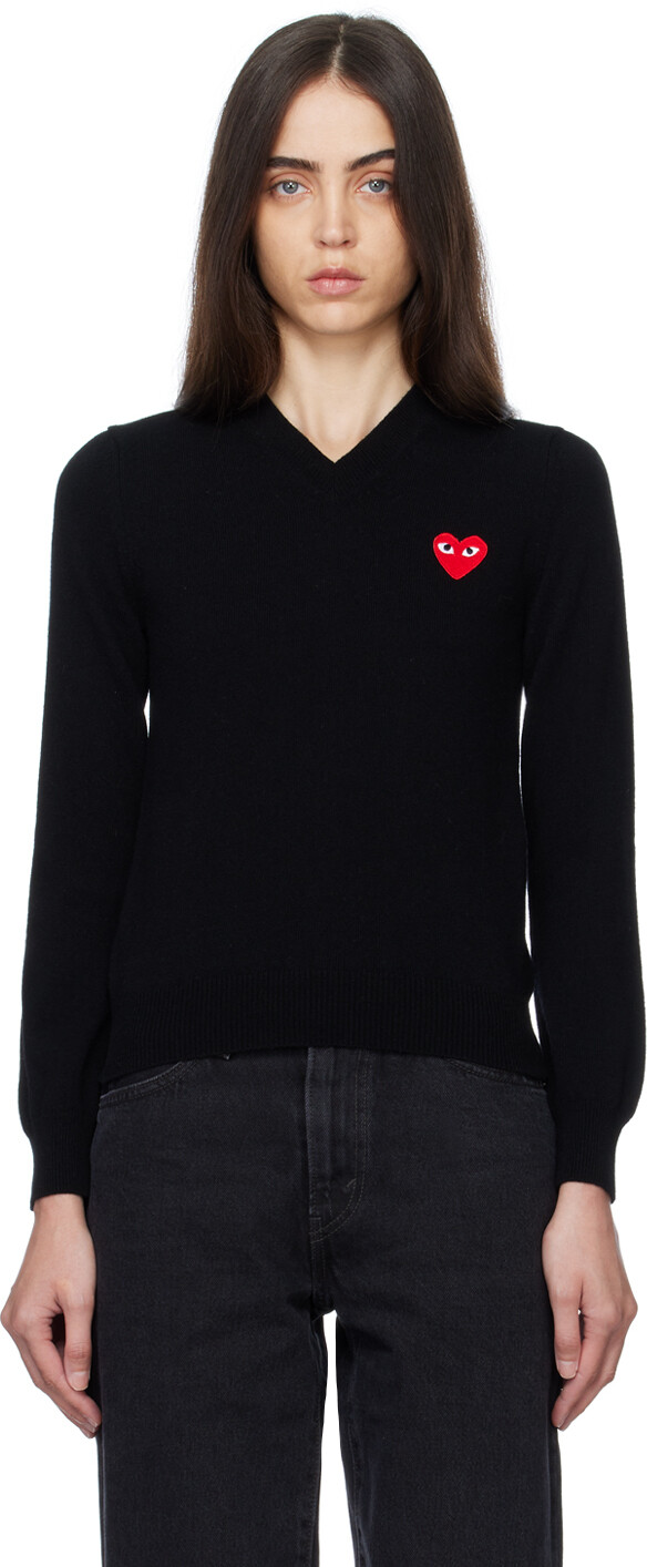 

Черно-красный свитер с сердечками Comme des Garçons, Черный