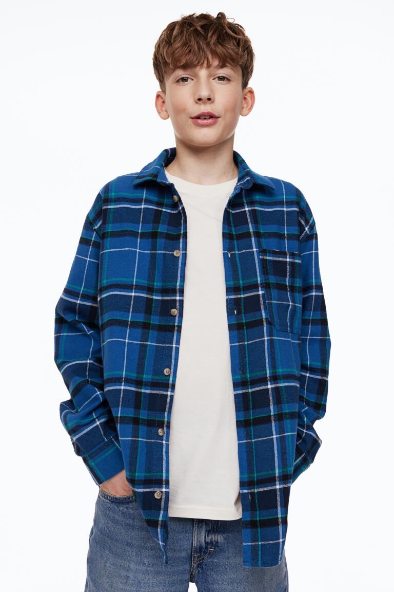 

Хлопковая фланелевая рубашка H&M, синий/клетчатый