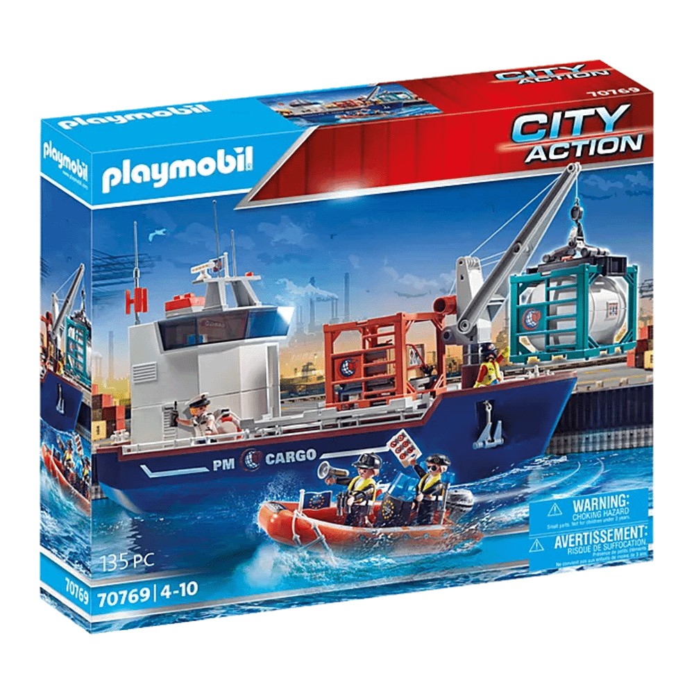 Конструктор Playmobil 70769 Большой контейнеровоз с катером таможенников - фото