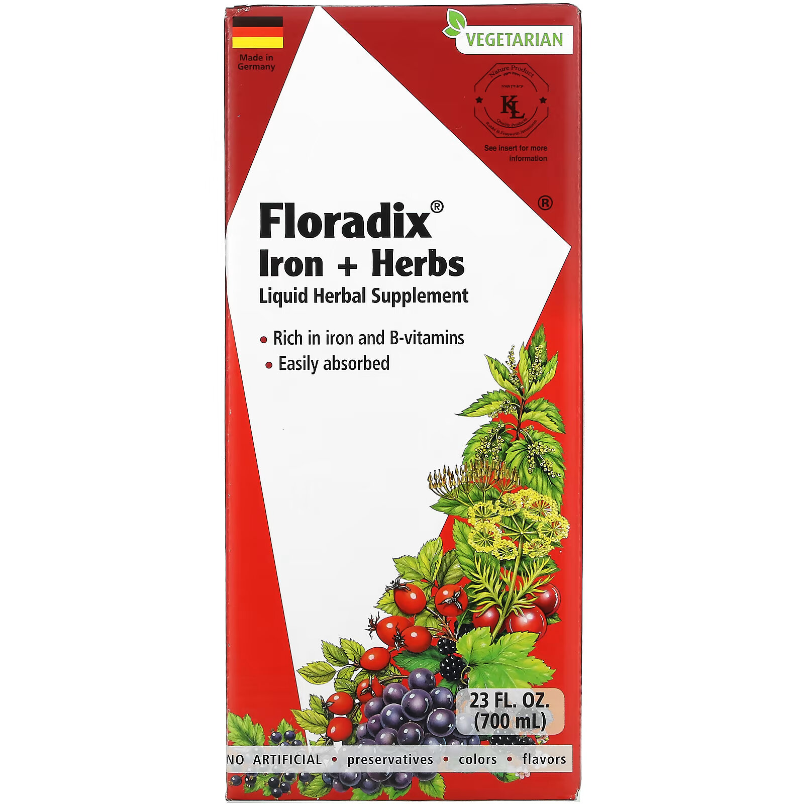 Gaia Herbs, Floradix, железо и травы, 700 мл (23 жидк. унции) gaia herbs floradix кальций и магний с витамином d и цинком 250 мл 8 5 жидк унции