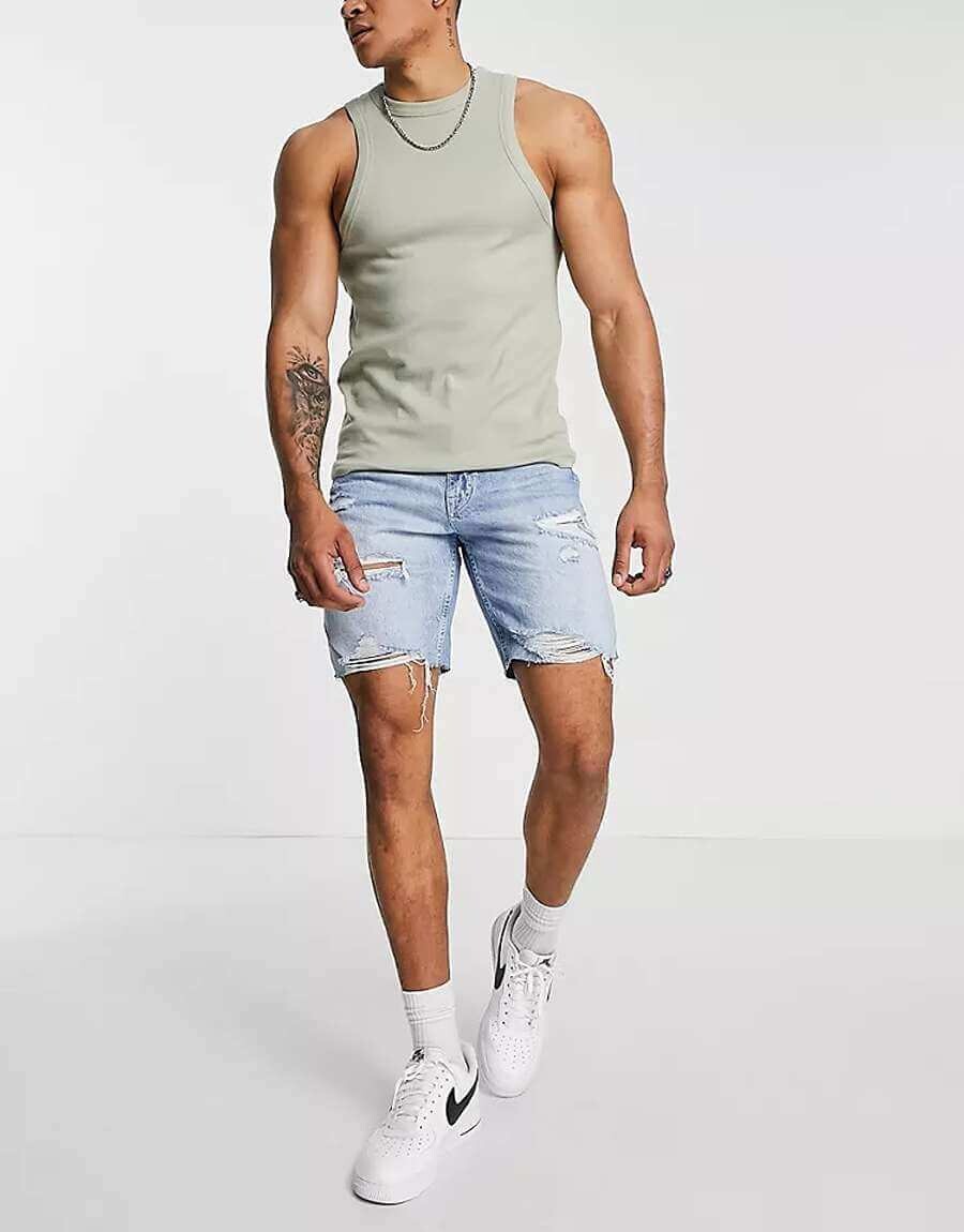 

Шорты Pull&Bear Straight Fit Denim, синий
