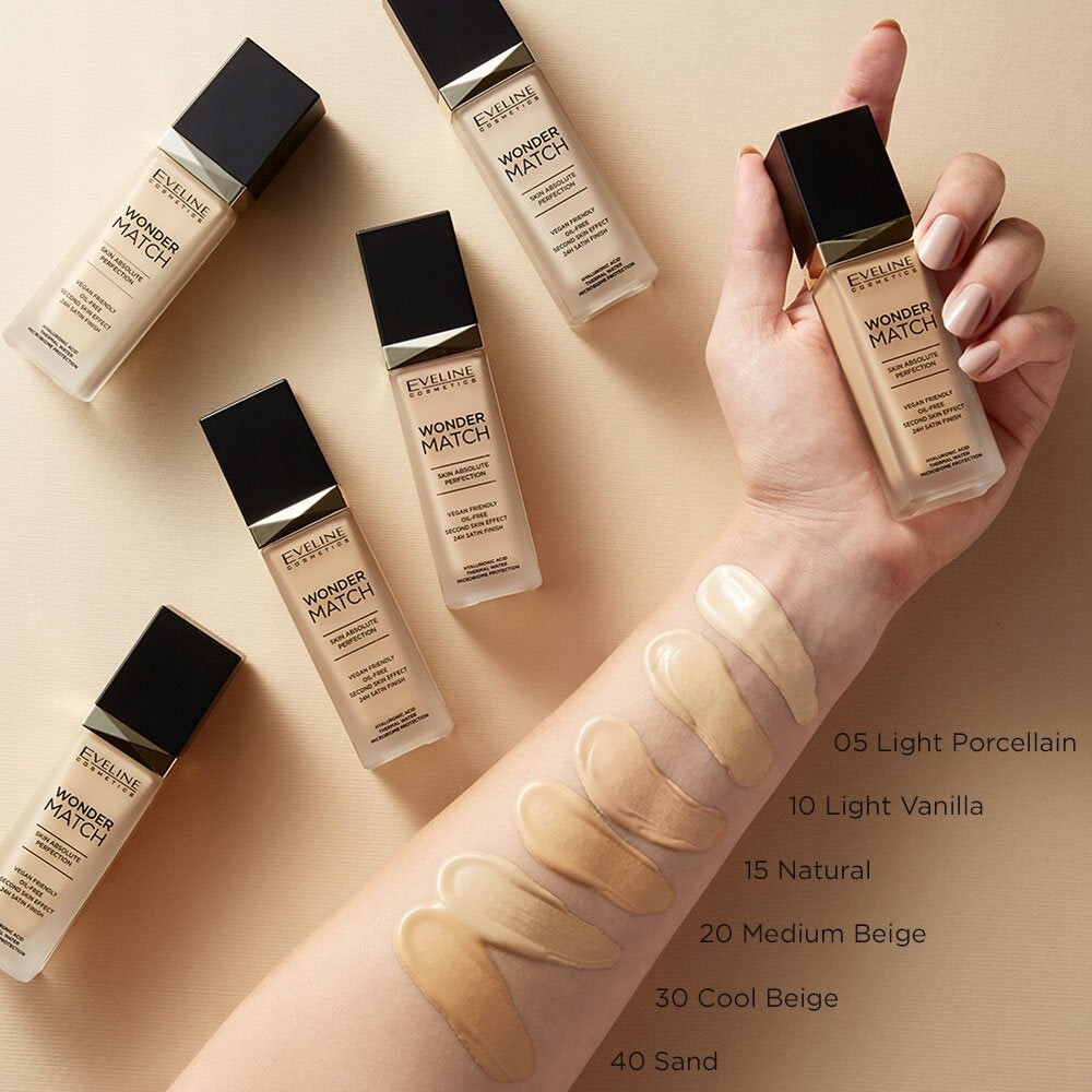 Eveline Cosmetics Роскошная тональная основа Wonder Match Foundation 05  Light Porcelain 30 мл – заказать по доступной цене из-за рубежа в  «CDEK.Shopping»