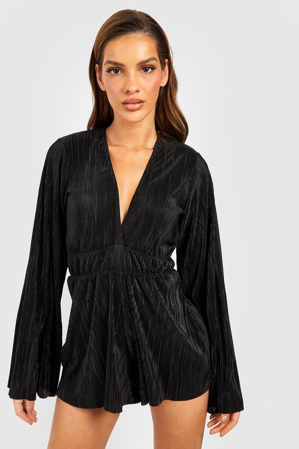 

Комбинезон с плиссированными рукавами Boohoo, черный