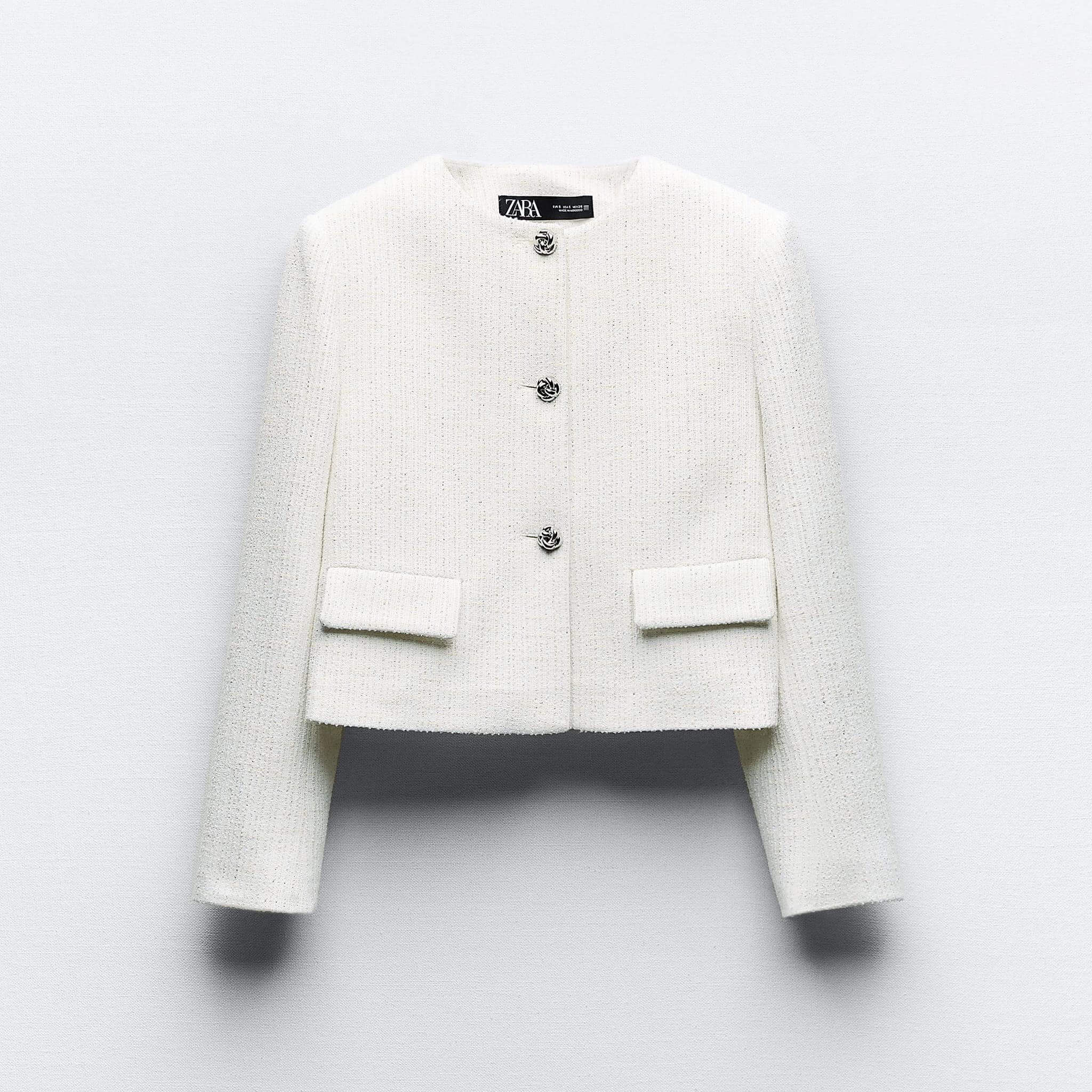 Блейзер Zara Textured With Metallic Thread, желтовато-белый рубашка zara metallic thread and tie detail золотистый