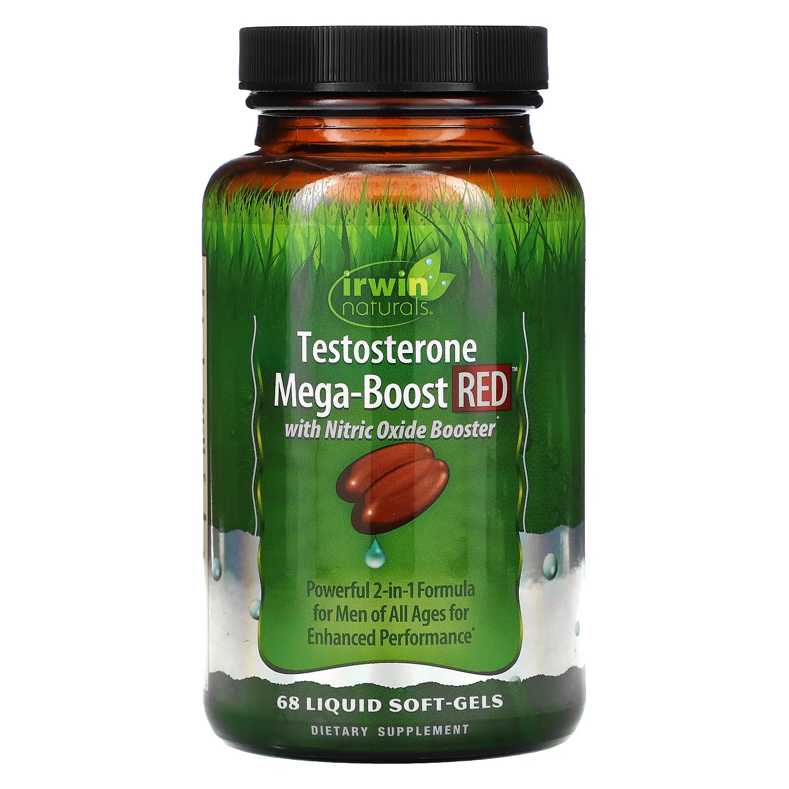 Irwin Naturals, Testosterone Mega-Boost RED, повышение уровня тестостерона, 68 капсул с жидкостью