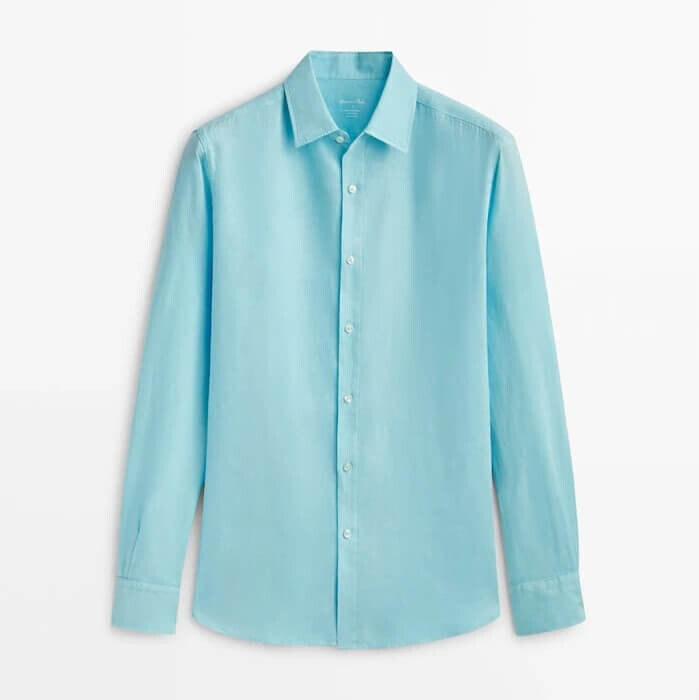 

Рубашка Massimo Dutti 100% Linen Slim-Fit, голубой