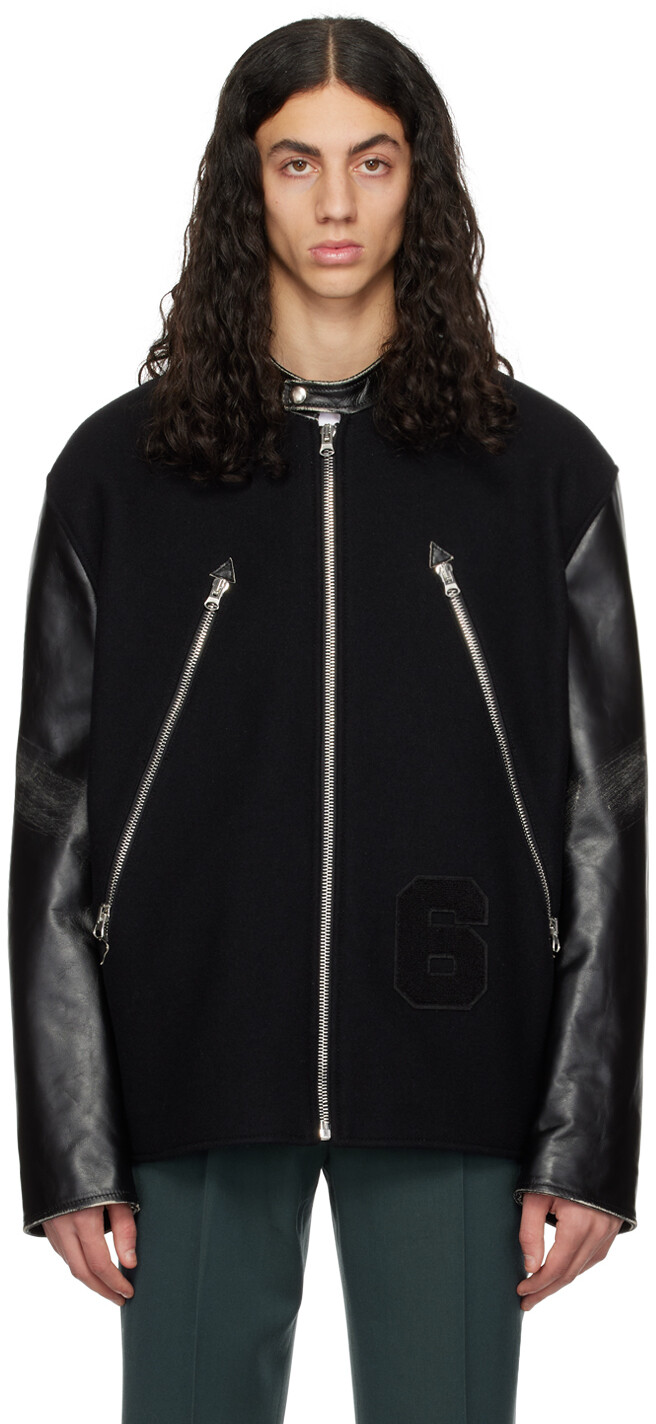 

Черная кожаная куртка со вставками MM6 Maison Margiela