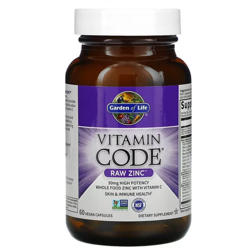 Цинк RAW Garden of Life Vitamin Code, 60 капсул garden of life vitamin code необработанный чайный гриб 60 веганских капсул