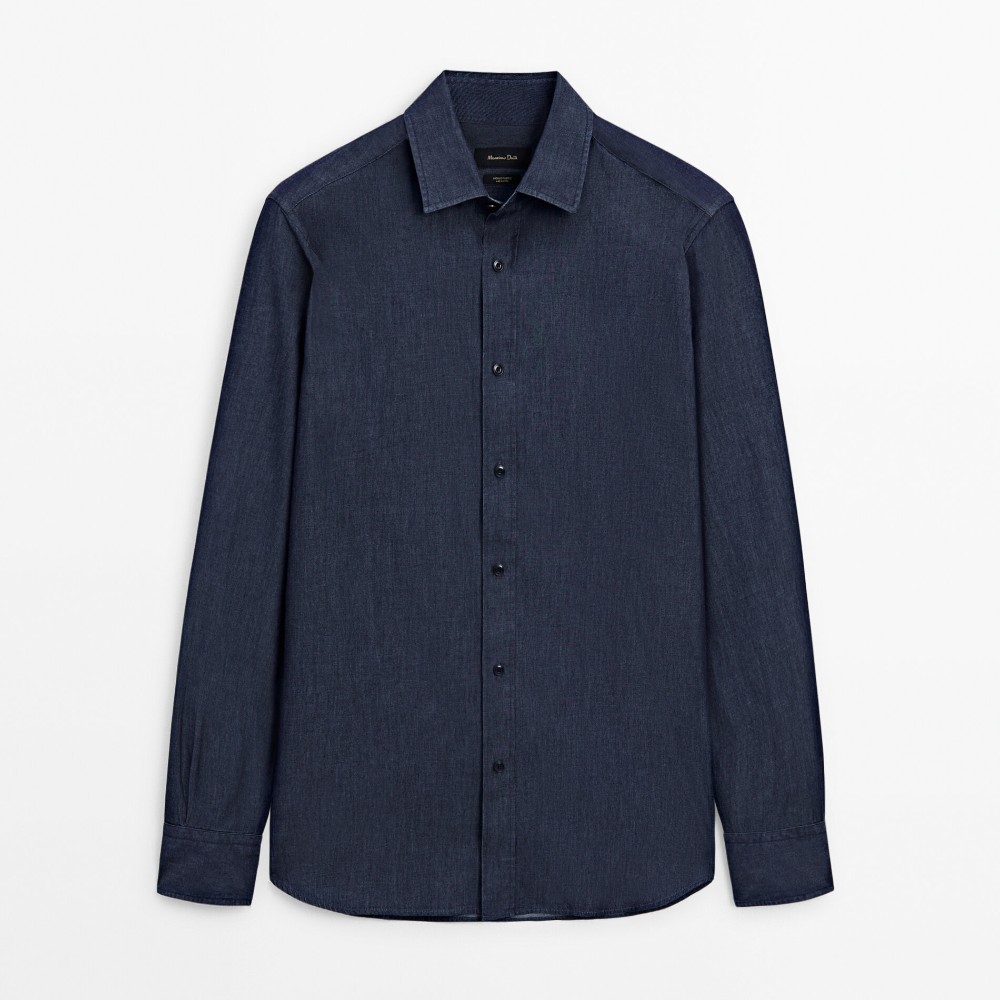 Рубашка Massimo Dutti Cotton Denim Slim Fit, темно-синий