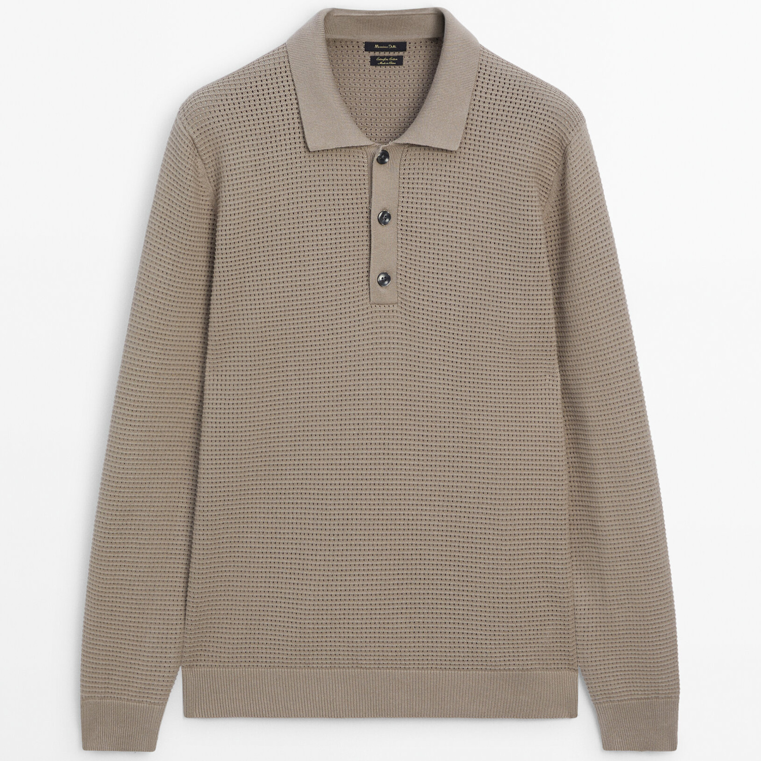 цена Свитер Massimo Dutti Textured Knit Polo Collar, светло-коричневый