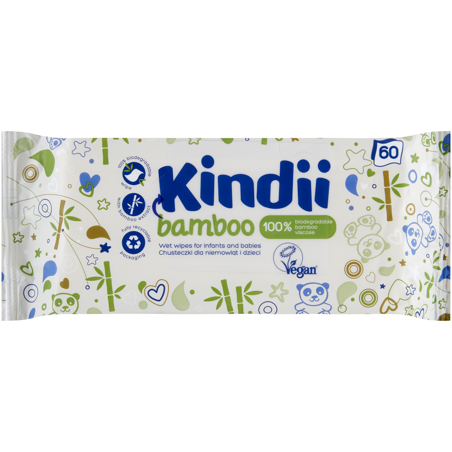 Kindii Bamboo детские влажные салфетки, 60 шт/1 упаковка kindii extra soft влажные салфетки детские 60 шт уп 9 шт