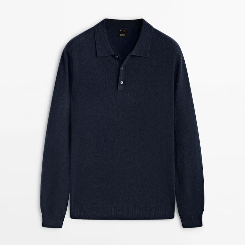 Свитер-поло Massimo Dutti Wool And Cashmere Blend Knit, темно-синий свитер поло massimo dutti wool and cashmere blend knit темно серый
