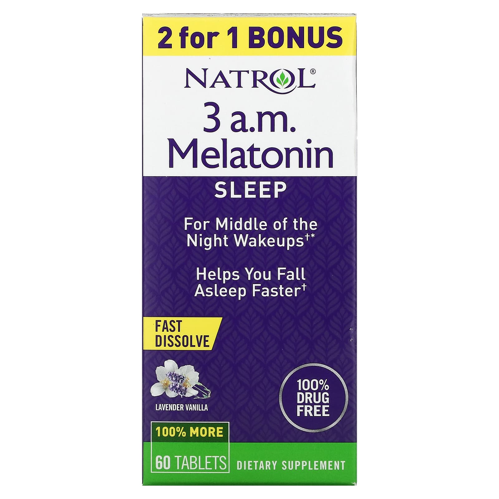 Мелатонин Natrol для сна, лаванда и ваниль, 60 таблеток
