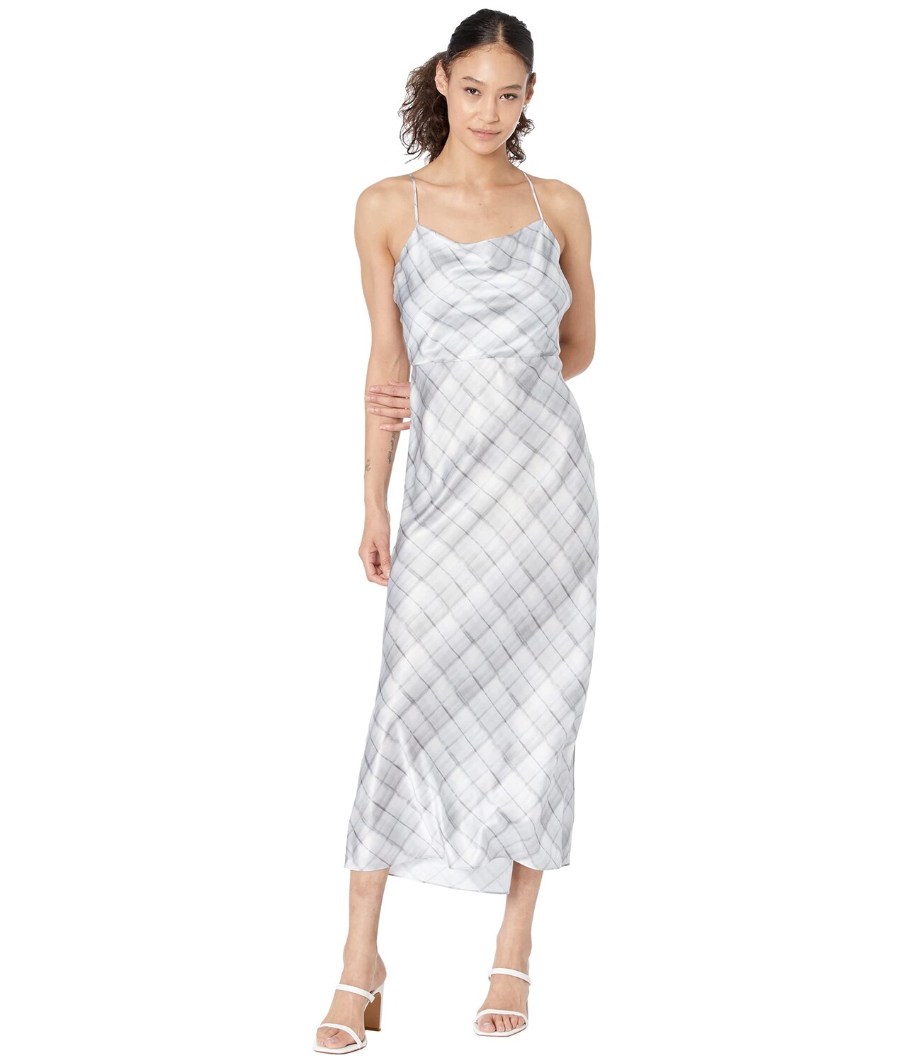 

Платье Vince, Hazy Plaid Cowl Neck Slip Dress