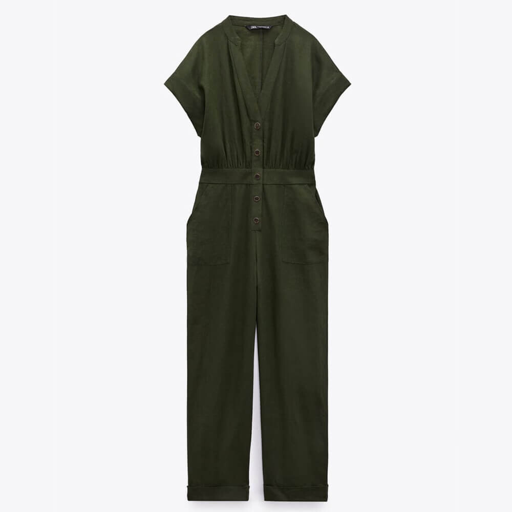 

Комбинезон Zara Long Linen Blend, хаки