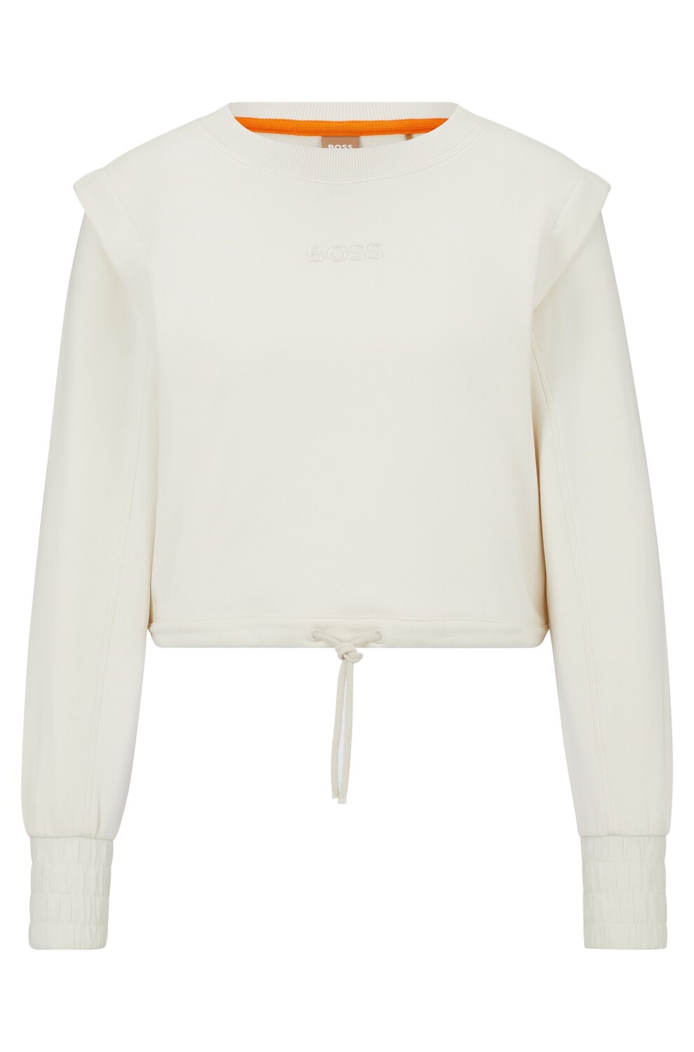 

Свитшот Hugo Boss Cropped In Cotton With Drawstring And Embroidered Logo, кремовый, Бежевый