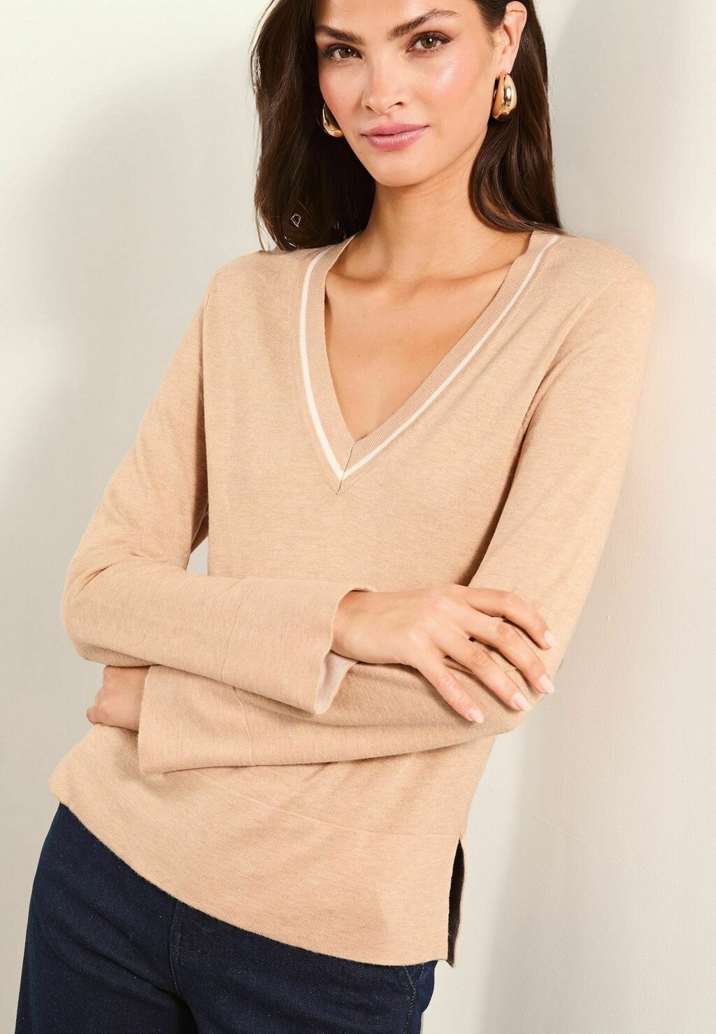 

Джемпер V NECK TIPPED REGULAR FIT Lipsy, коричневый