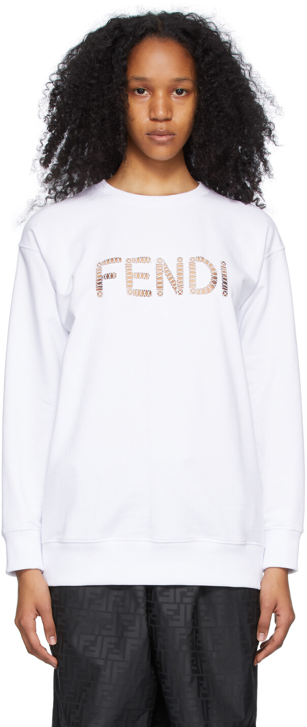 

Белая толстовка с логотипом и вырезом Fendi
