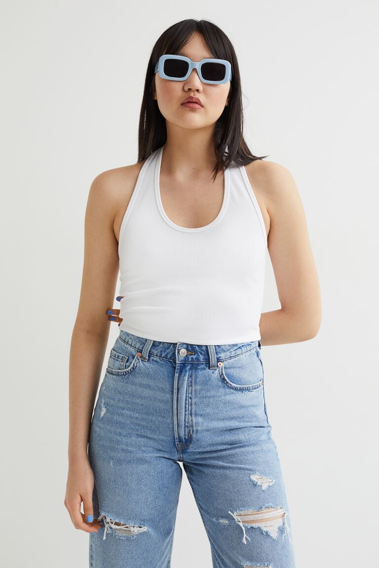 

Верх с застежкой на шею H&M, белый