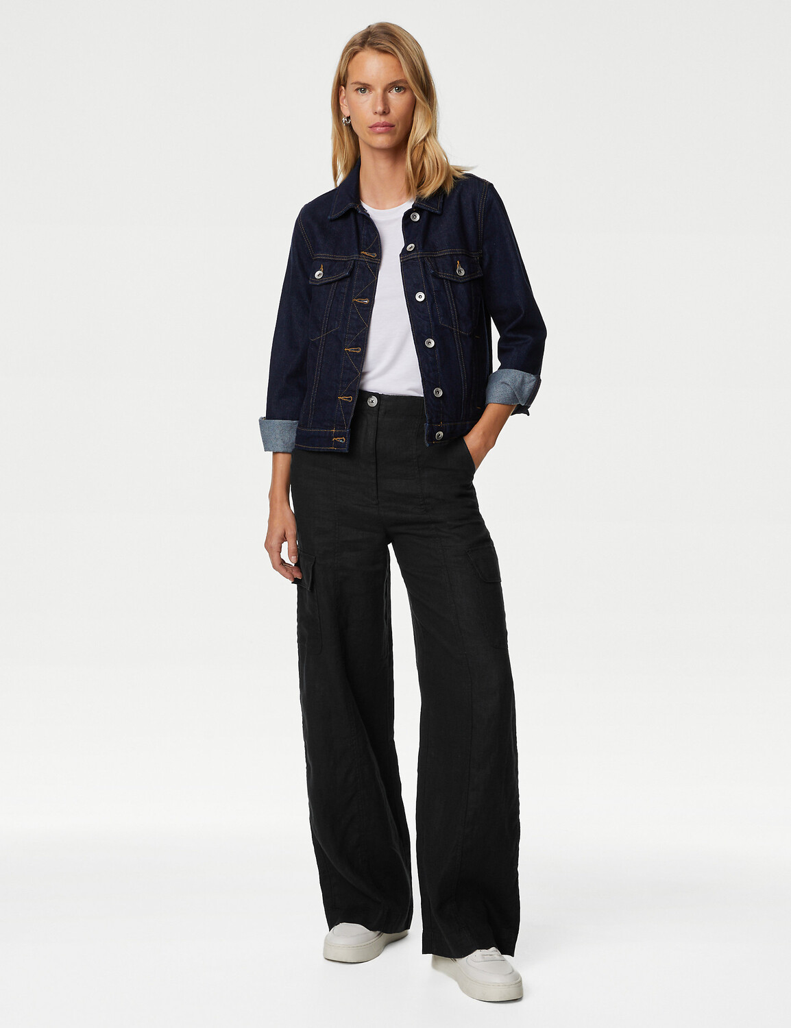 

Практичные широкие брюки из чистого льна Marks & Spencer, черный