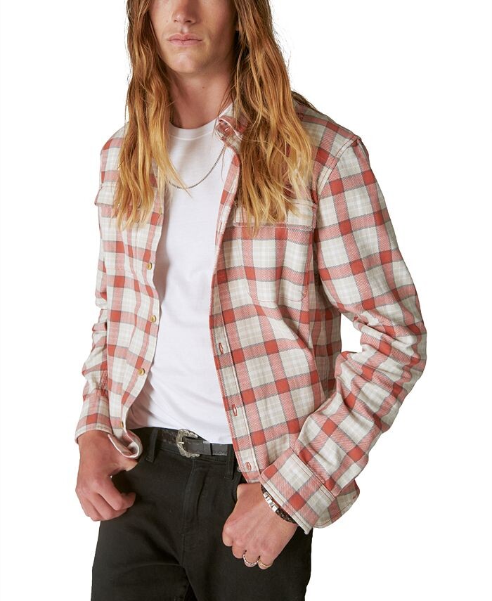 

Мужская рубашка из массивного твила в клетку с длинными рукавами Lucky Brand, красный