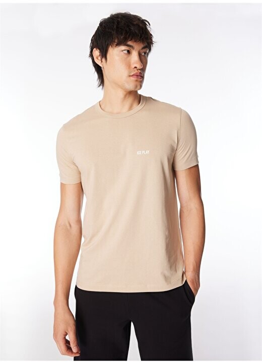 

Однотонная бежевая мужская футболка с круглым вырезом 24EU1M0F01JP400_T-Shirt İce Play, бежевый
