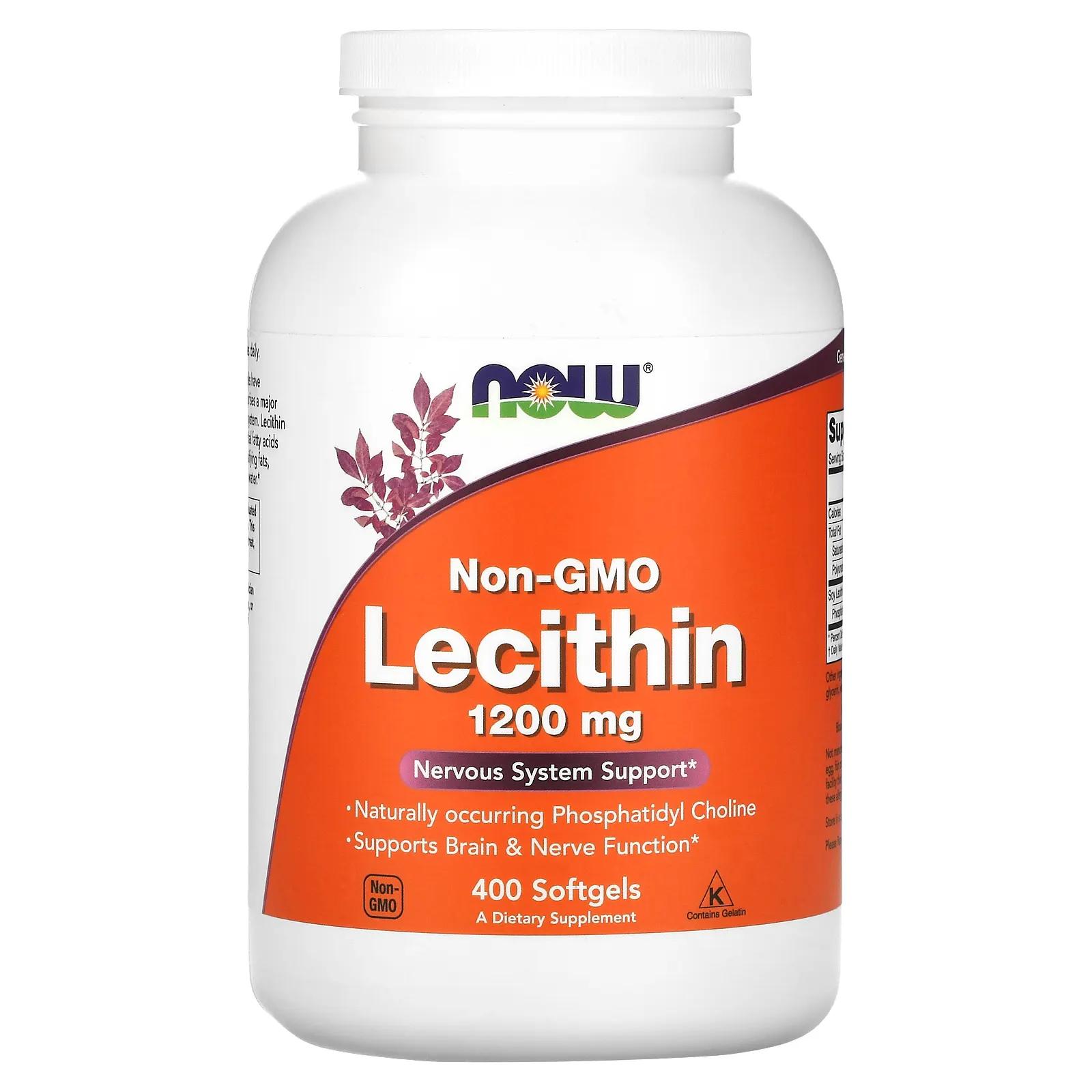 Now Foods Лецитин без ГМО 1200 мг 400 желатиновых капсул now foods подсолнечный лецитин 1200 мг 200 капсул