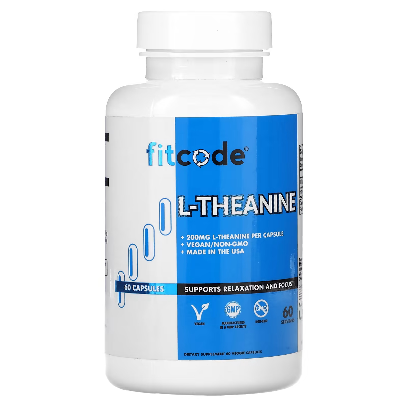 L-теанин FITCODE, 200 мг, 60 растительных капсул fitcode львиная грива 500 мг 60 растительных капсул