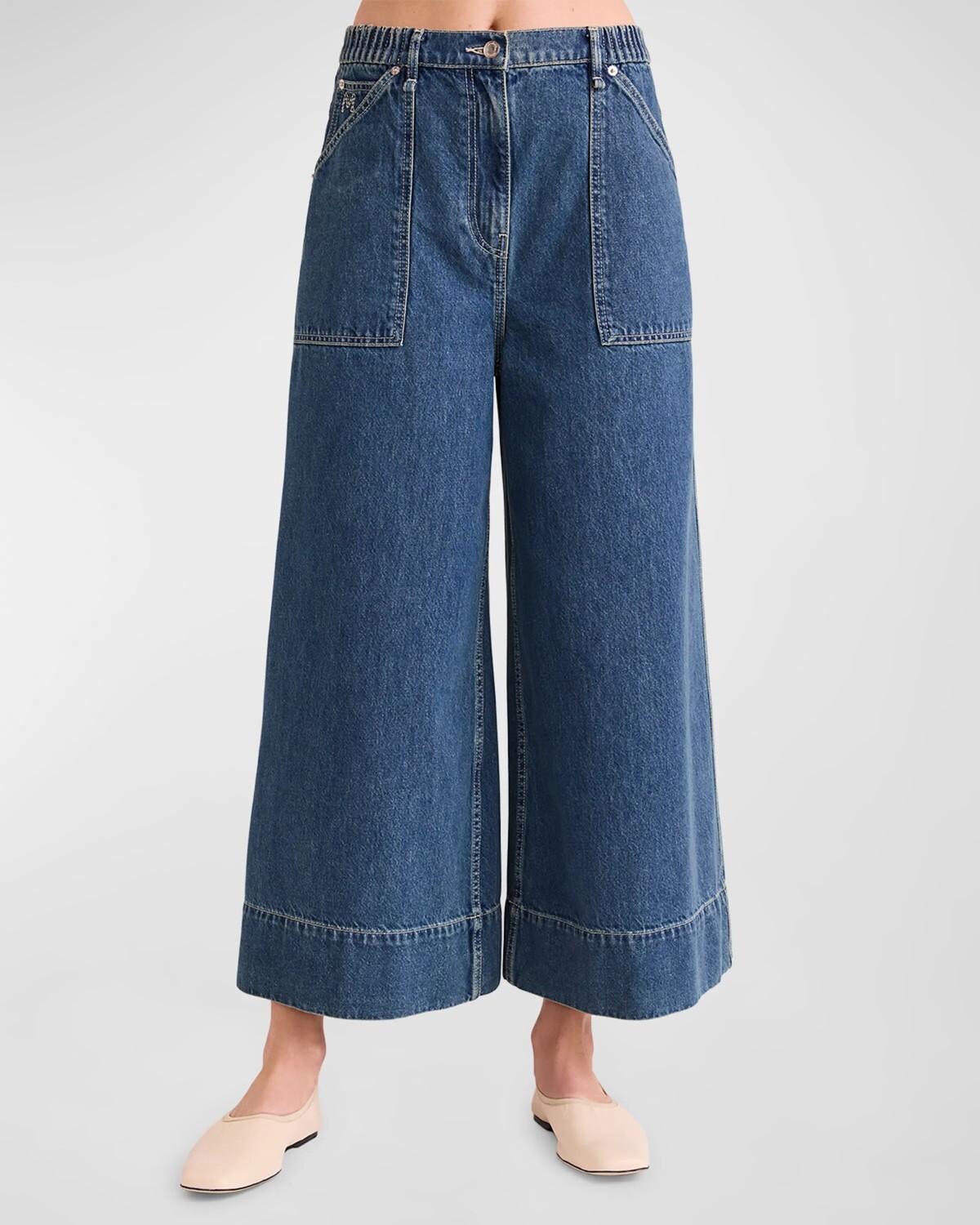 

Укороченные широкие джинсовые брюки фиолетового цвета Merlette, цвет Mid-Blue Wash