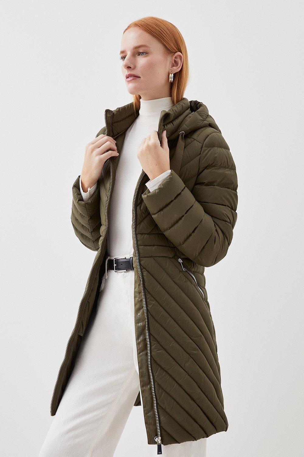 

Упакованное пальто из настоящего пуха Karen Millen, хаки