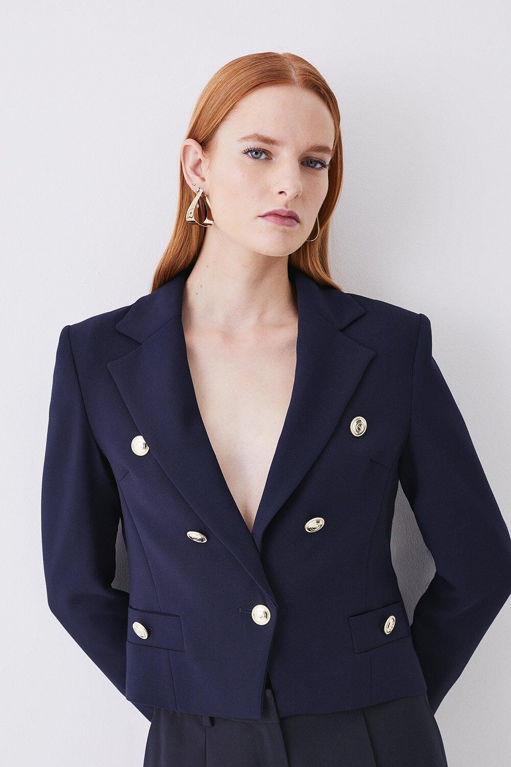 

Компактная укороченная куртка в морском стиле стрейч Karen Millen, темно-синий