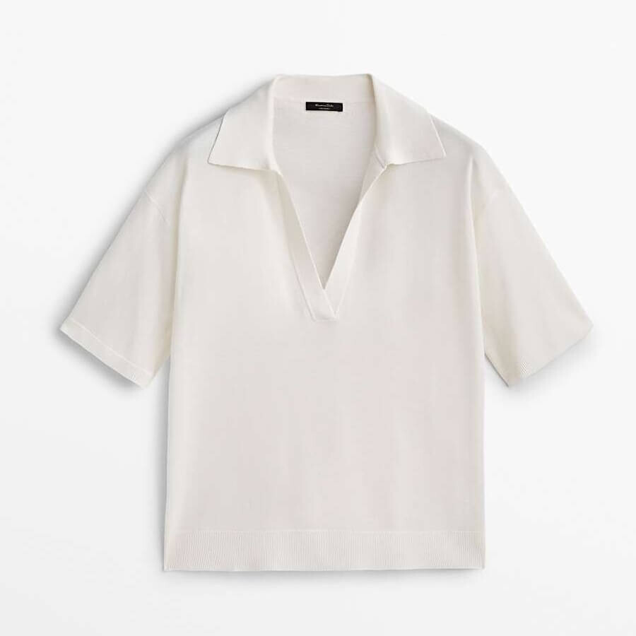 

Cвитер-поло Massimo Dutti Knit Polo Collar, кремовый