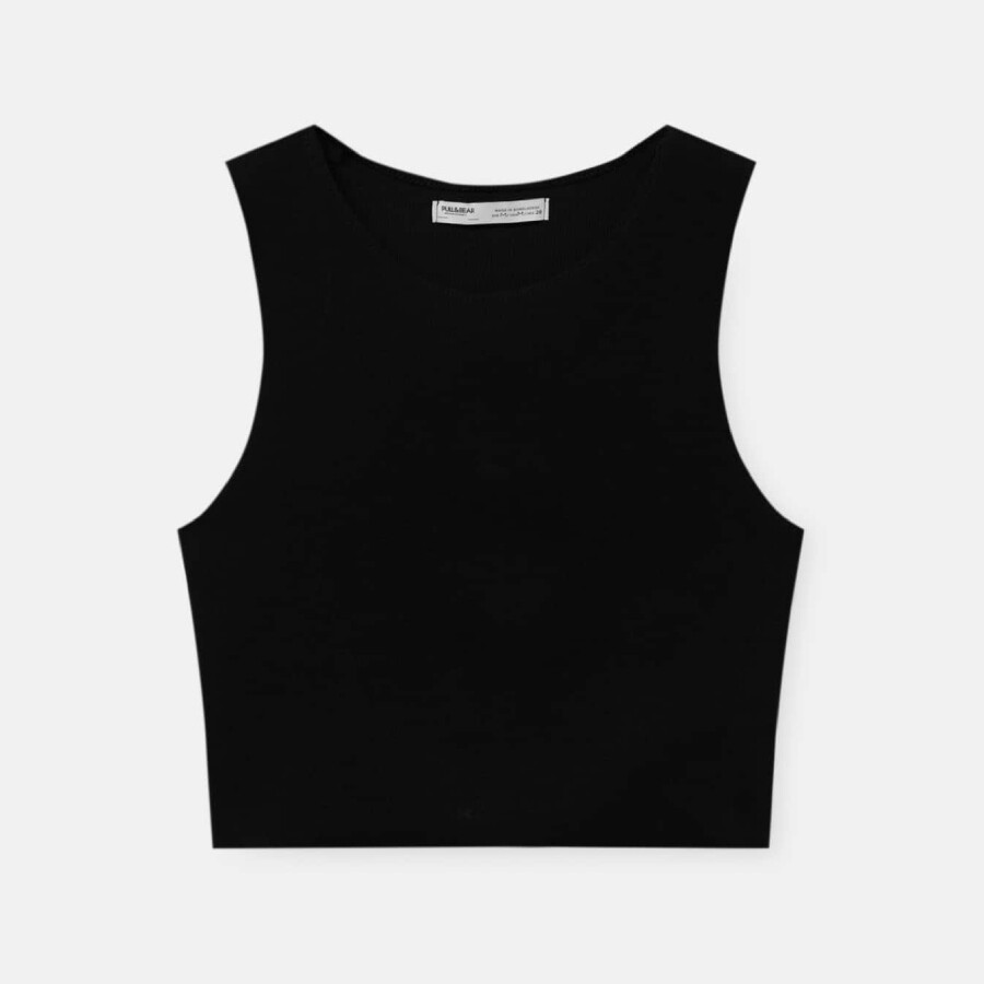 Топ Pull&Bear Ribbed, черный