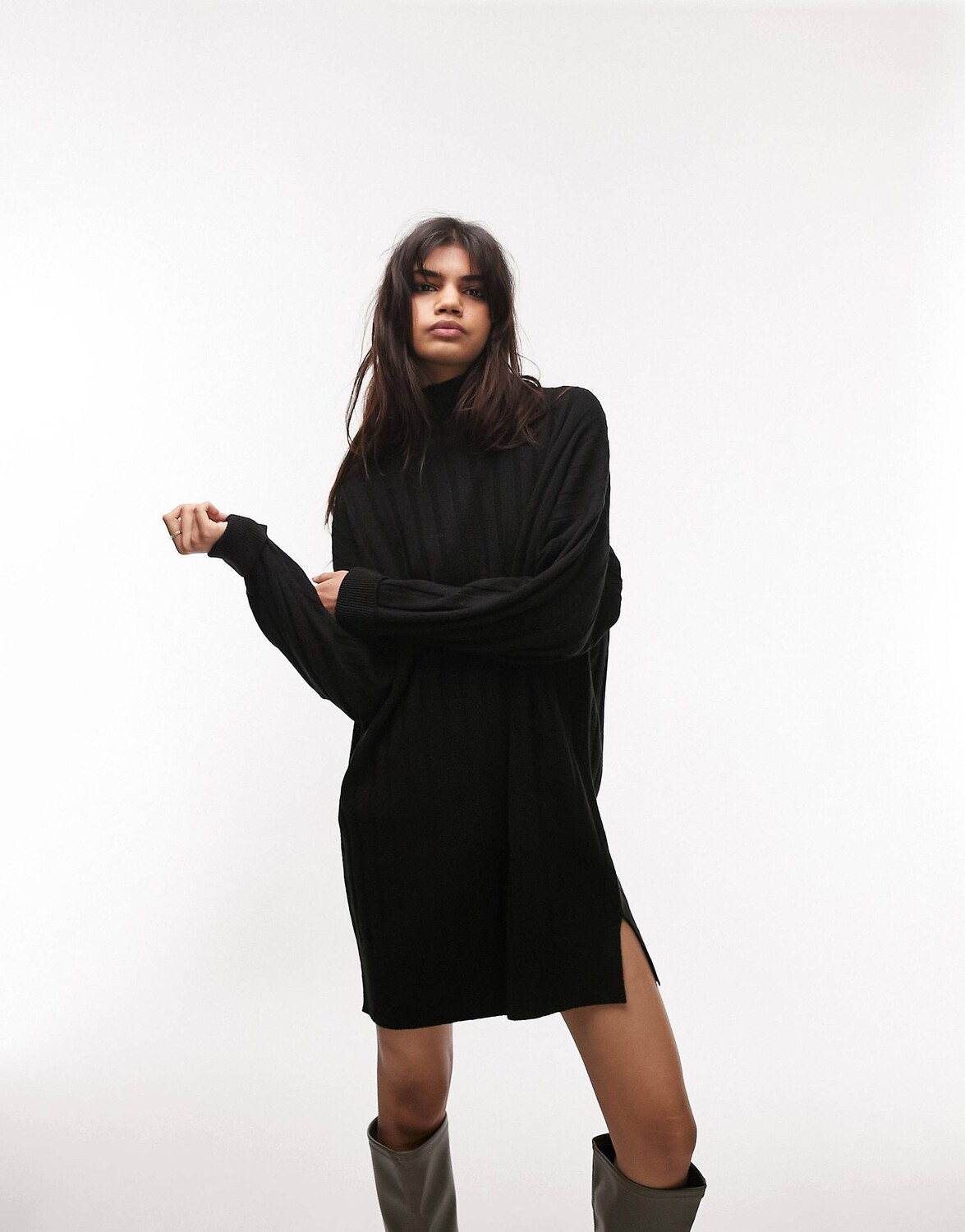 

Черное трикотажное платье в рубчик Topshop
