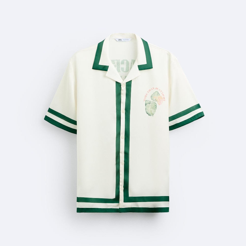 Рубашка Zara Printed Satiny, зеленый