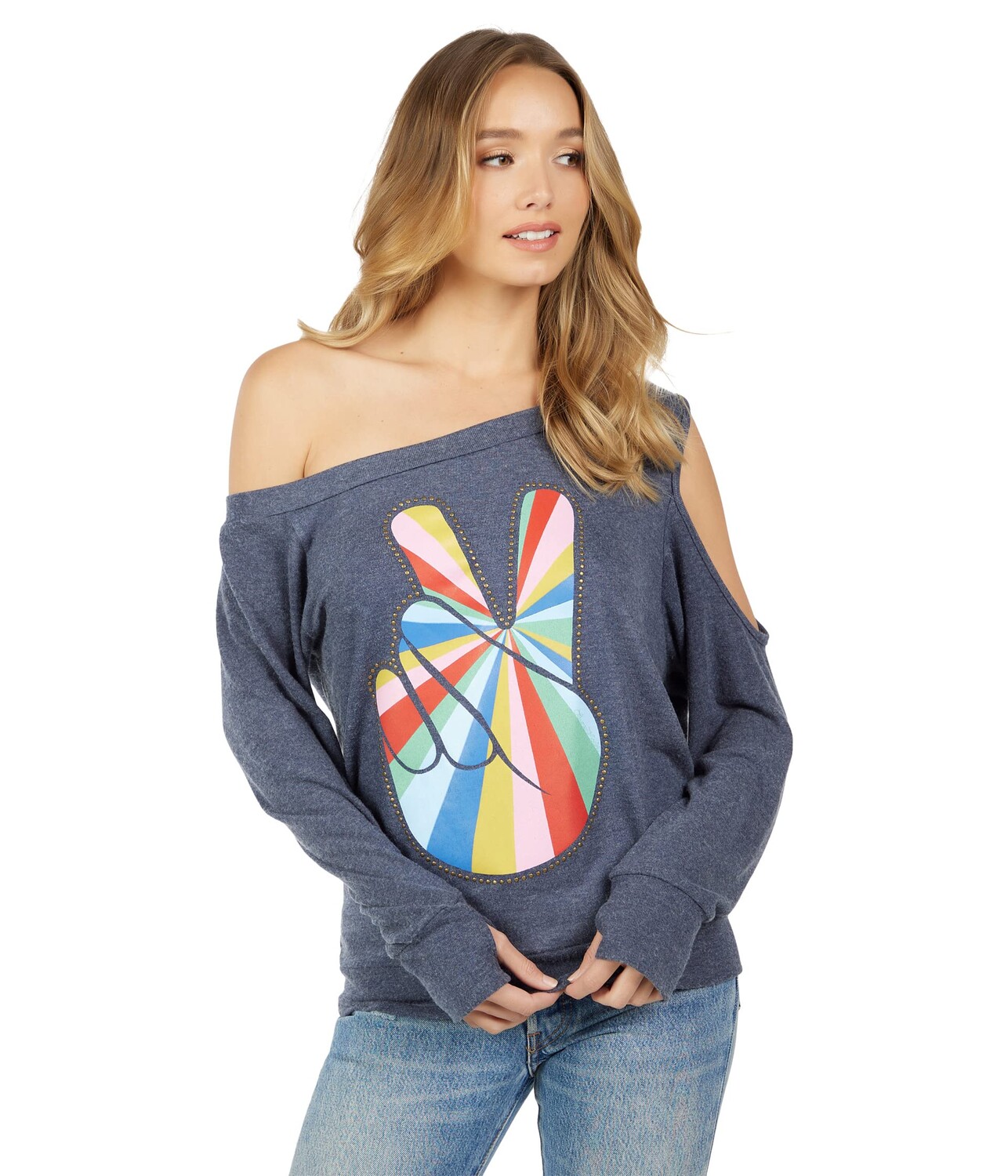 

Свитшот Lauren Moshi, Trinidy - Studded Stripe Peace Sweatshirt