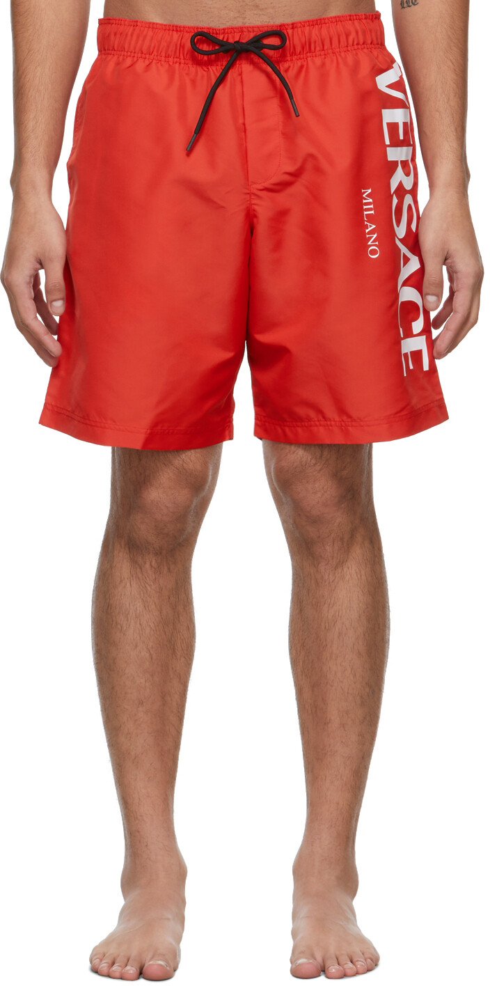 

Красные длинные шорты для плавания с логотипом Versace Underwear