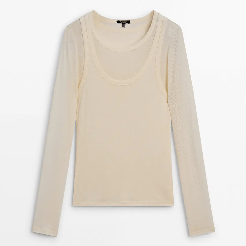 

Лонгслив Massimo Dutti Ribbed Long Sleeve Double, кремовый
