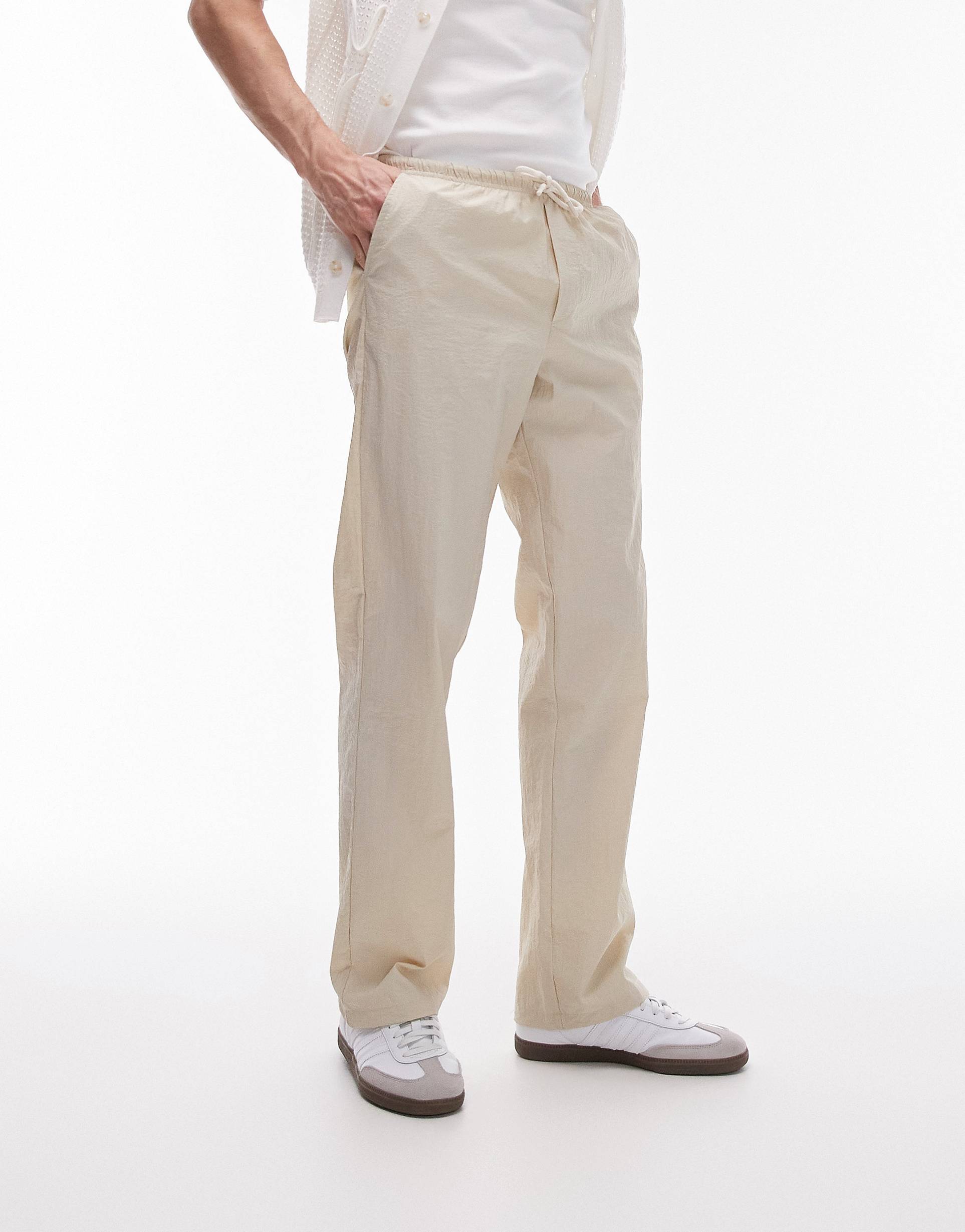 Брюки Topman Wide Leg Pin Stripe, бежевый брюки topman oversized черный