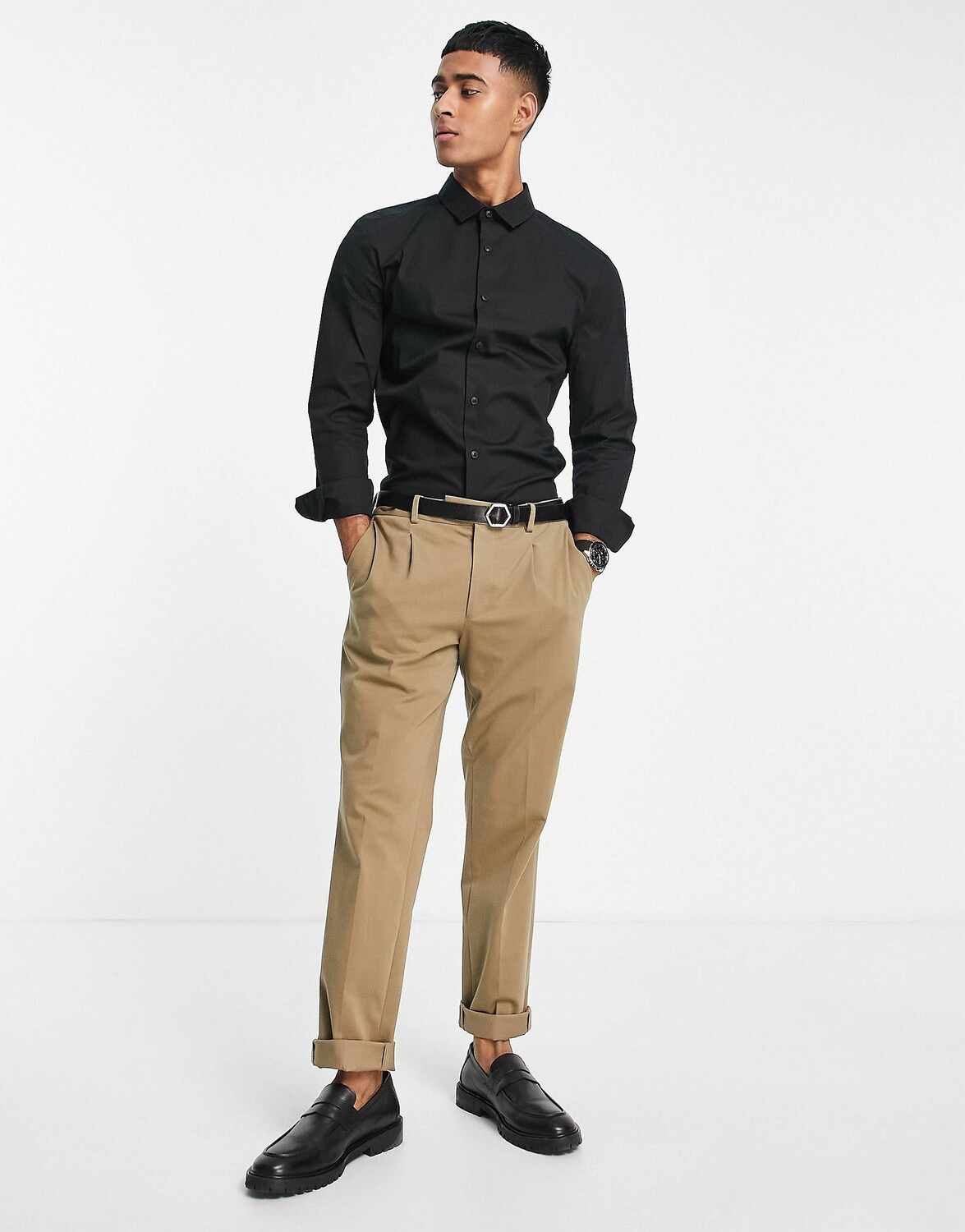 

Черная рубашка скинни ASOS DESIGN